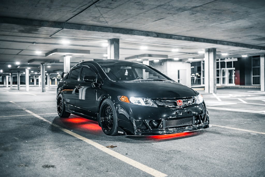 Black car in underground parking