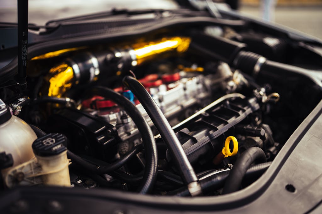 Black and Yellow Car Engine